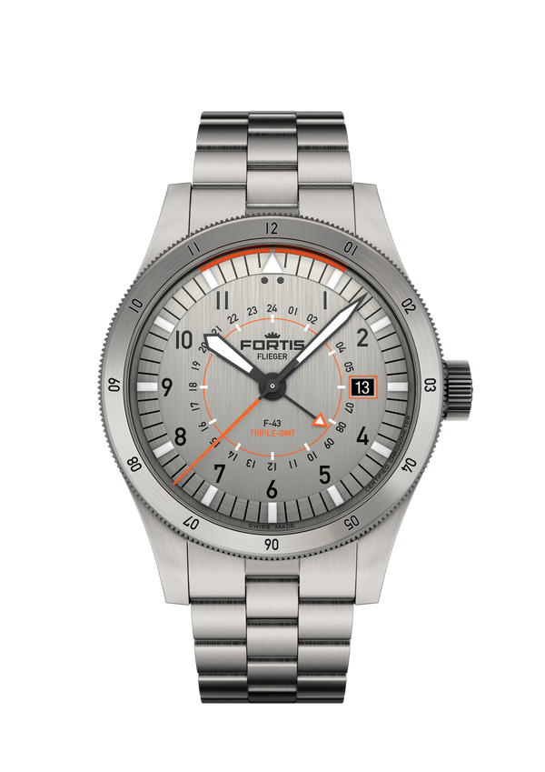 Fortis Flieger F-43 Triple GMT Titanium Orange