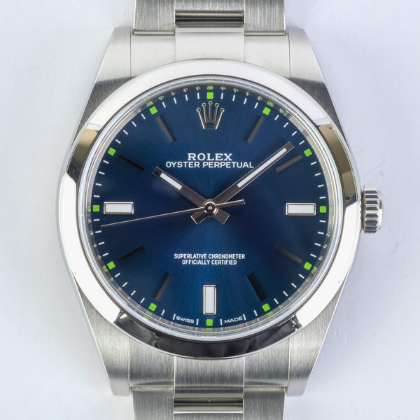 Rolex Oyster Perpetual 39mm Blue Dial, Ref 114300 Boxed
