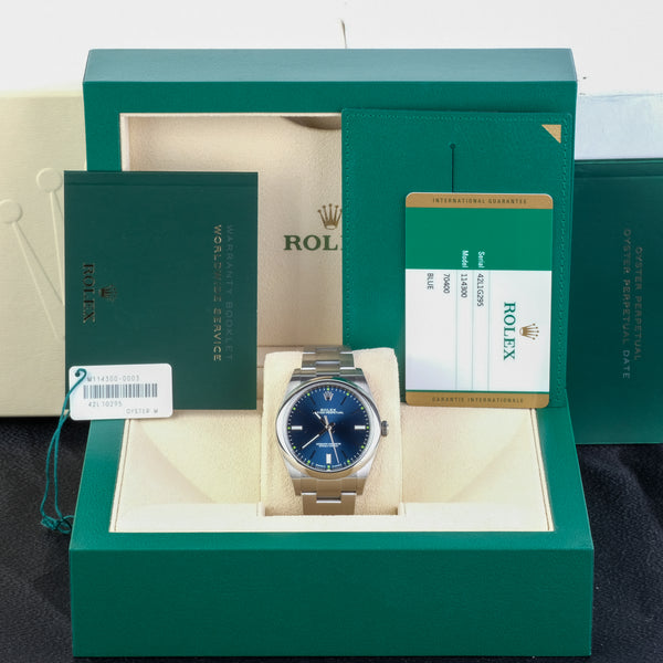 Rolex Oyster Perpetual 39mm Blue Dial, Ref 114300 Boxed