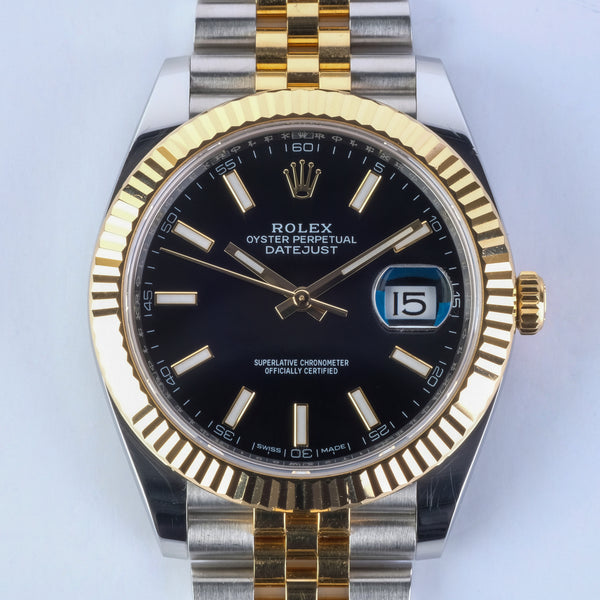 Rolex Datejust Steel and Gold Black Stick Dial Ref 126333