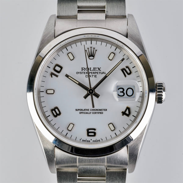 Rolex Oyster Perpetual Date White Arabic Dial Ref 15200