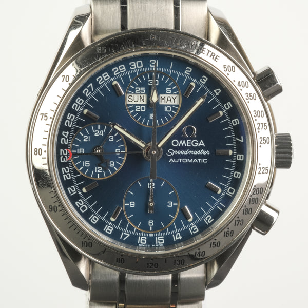 Omega Speedmaster Triple Date Blue Automatic Chronograph Ref 3523.80.00