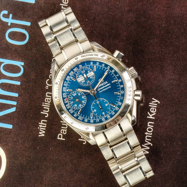 Omega Speedmaster Triple Date Blue Automatic Chronograph Ref 3523.80.00
